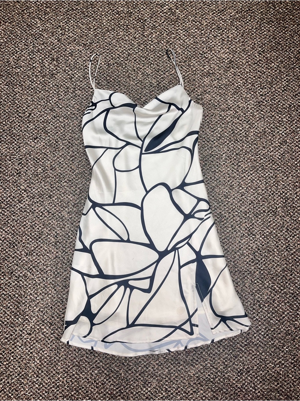 Cotton Candy White Dress with Black Abstract Lines